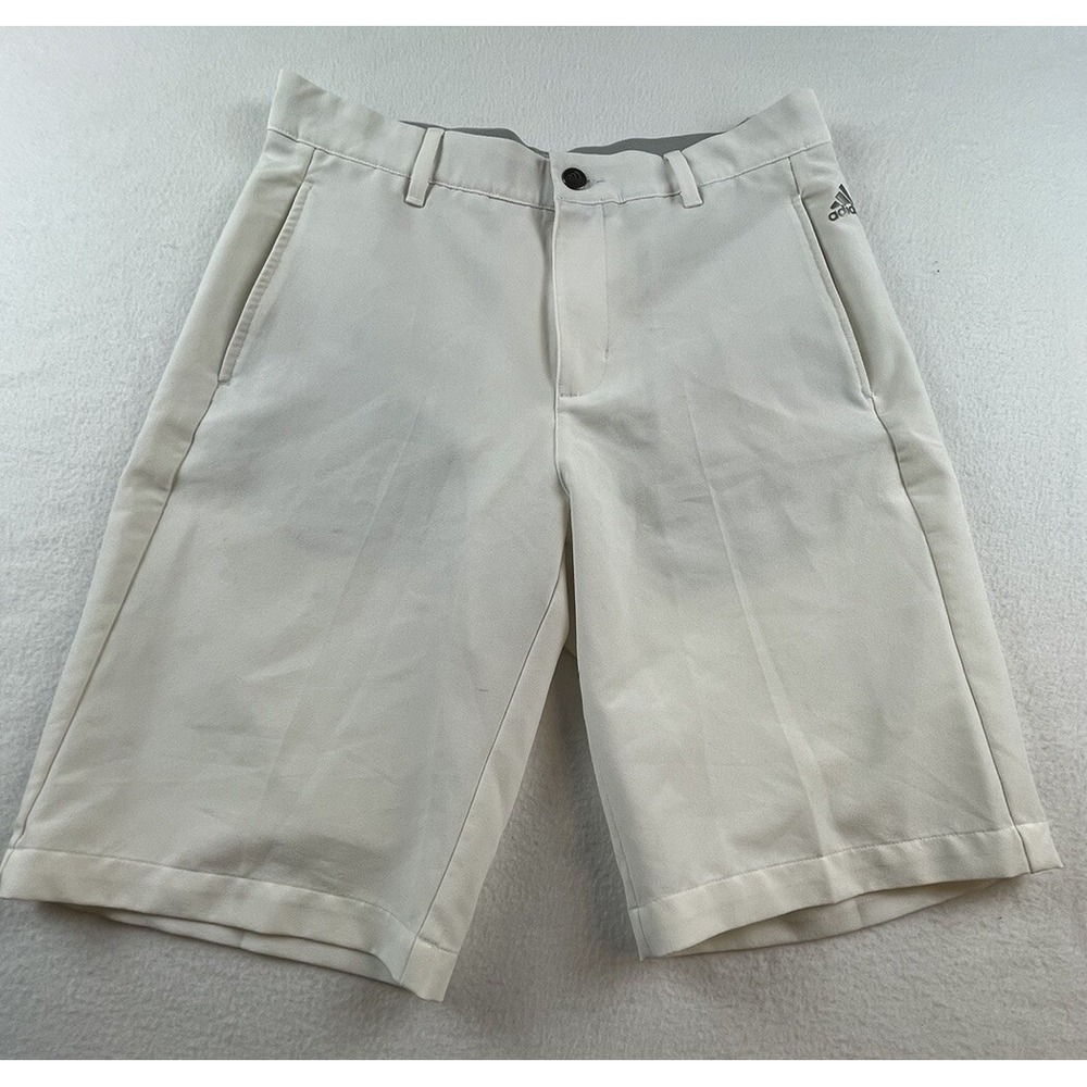 Adidas Golf Shorts Men's 30 White Chino Flat Front Logo Stretch Performance